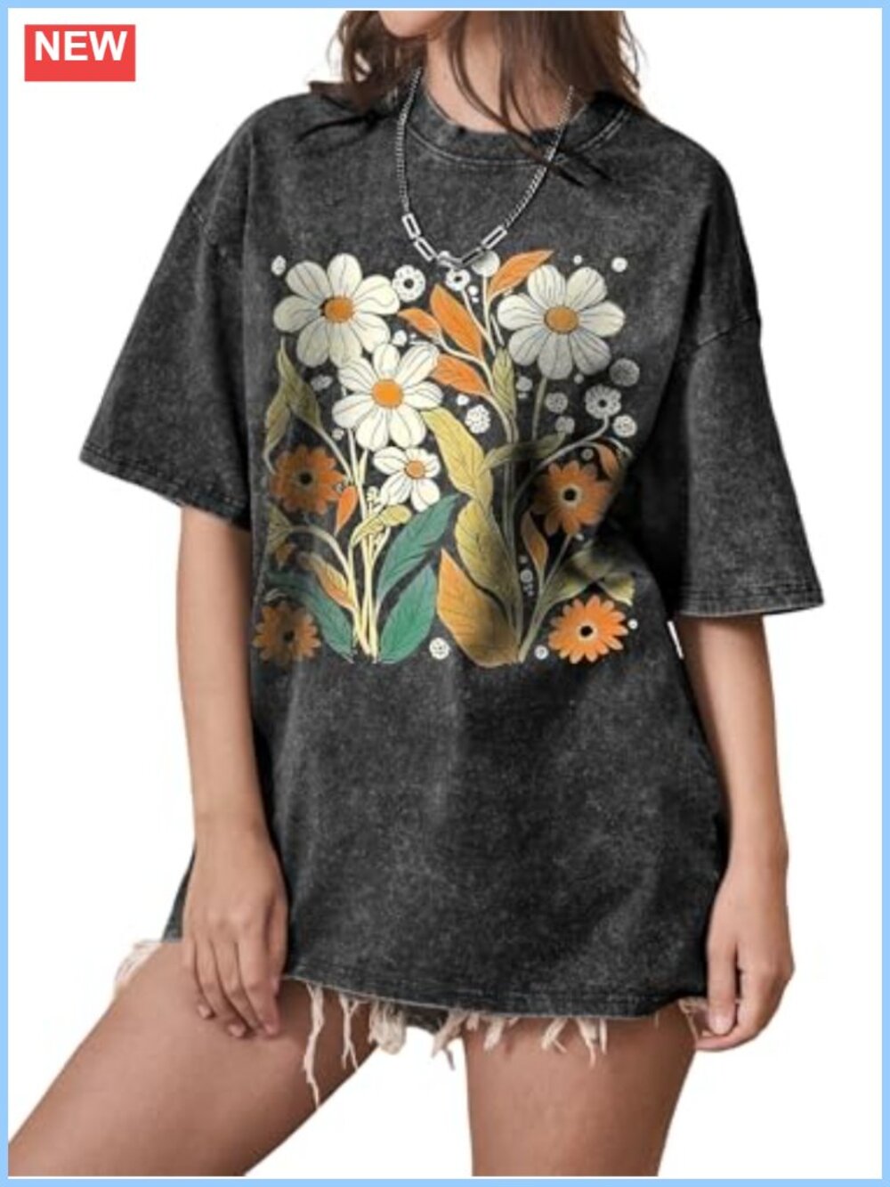 Oversized Floral Graphic Tee Short Sleeve